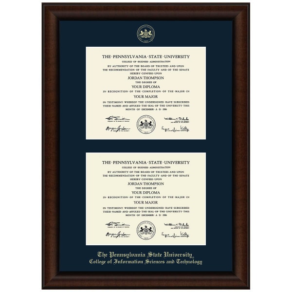 #106 Penn State College of Information Sciences and Technology double diploma frame Lenox (Walnut)
